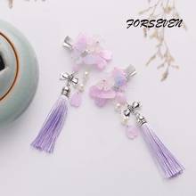 GETNOIVAS 1 Pair Retro Long Tassel Beads Hairclip Imitation Pearls Crystal Flower Hair Pins Women Children Hair Dress Decor 2024 - buy cheap