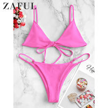 ZAFUL-Conjunto de bikini con tirantes para mujer, traje de baño de dos piezas con tirantes, de cintura baja y lazo liso, acolchado, triangular, para playa y verano 2024 - compra barato