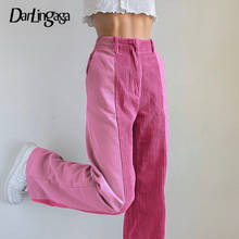 Darlingaga Casual Vintage Patchwork Corduroy Pants Straight Aesthetic Pink Baggy Trousers Harajuku High Waist Pants Pantalon 2024 - buy cheap