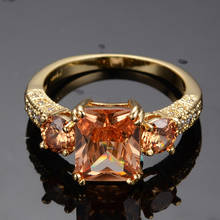 Anel de pedra de cristal champanhe feminino, grande, amarelo, cor dourada, anéis de casamento para mulheres, vintage, de noiva, anel quadrado de noivado 2024 - compre barato