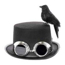 Unisex Heavy Metal Music Festival Top Hat Carnival Retro Gothic Steampunk Cosplay Black Jazz Cap with Crow Goggles 2024 - buy cheap