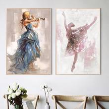 Girl Playing Violin and Dancing Ballet Background Canvas Painting Modern Pop Wall Art Living Room Home Decoration Mural(No Frame 2024 - buy cheap