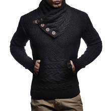 Jersey de manga larga para hombre, Jersey ajustado y cálido, bufanda de cuello, Color sólido, novedad 2024 - compra barato