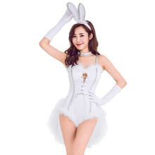 Traje de conejito blanco para mujer, lencería Sexy para Halloween, mono de compañero de juegos, disfraz de Halloween para mujer 2024 - compra barato