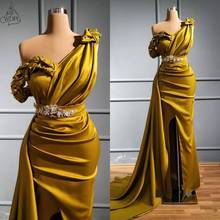 Árabe ouro sexy sereia vestidos de baile um ombro cristais vestido de noite 2020 alta divisão formal festa especial vestidos ocasião 2024 - compre barato