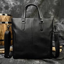 Men's genuine leather tote bag briefcase A4 cow leather business bag 2 use cowhide shoulder bag Black briefcase handbag for work 2024 - buy cheap