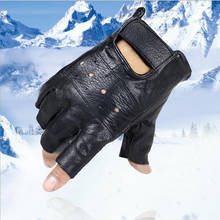 1Pair Fashion Boy Gloves Cool Hollow PU Leather Biker Driving Gloves For Men Black Half Finger Gloves Fingerless Gloves Guantes 2024 - buy cheap