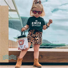 Free shipping Toddler Kids Baby Girl Clothes short sleeve Geometry round neck Tops Leopard print zipper Skirts 2pc Summer outfit 2024 - buy cheap