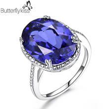 BK Women 925 Sterling Silver Rings 12*16mm Blue Gemstone Luxury Created Tanzanite Fashion Wedding Engagement Party Fine Jewelry 2024 - buy cheap