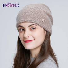 ENJOYFUR Winter hats for women knitted angora rabbit fur beanies warm double layer female cap for autumn 2024 - buy cheap