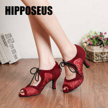 Hipposeus Ballroom Dance-Shoes For Women Girls Latin Dance Shoes Ladies Modern Tango Lace Dancing Shoes Practice Salsa Sandals 2024 - buy cheap