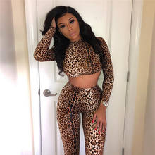 hirigin 2020 Leopard Print Two Piece Set Women Tracksuits Fashion Skinny Long Sleeve Crop Tops And Long Pants Trousers Suit Sets 2024 - buy cheap