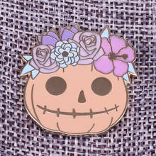 Spooky Pumpkin Enamel Pin Flower pastel goth skull badge Creepy Horror Holloween Decor 2024 - buy cheap