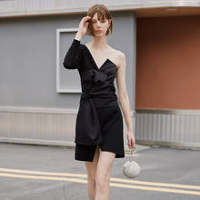 AEL Black Mini Dress Asymmetric Sexy Deep V Neck Summer Women Clothes 2018 Femme Casual Lo Clothing 2024 - купить недорого