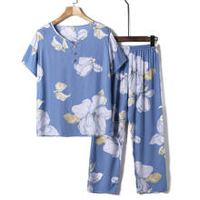 Women's Summer Suit New Printed Cotton silk T-shirt and Cropped Pants Two-Piece Middle-aged Female Pants Set 2024 - buy cheap