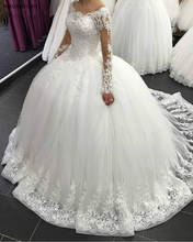 Princess Vestidos De Novia 2022 White Scoop Neckline Wedding Dress Long Sleeve Lace Edge Ball Gown Wedding Gowns Bride Dress 2024 - buy cheap