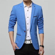 Мужской Корейский приталенный Модный хлопковый Блейзер, костюм, куртка, черный, синий, бежевый цвет, от M до 6XL, мужские блейзеры, мужское пальто, свадебное платье 2024 - купить недорого