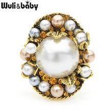 Wuli&baby Retro Palace Style Pearl Flower Brooches Women Elegant Oval Wedding Party Banquet Brooch Pins Gifts 2024 - buy cheap