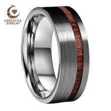 Anillo de boda de tungsteno para hombre y mujer, accesorio con incrustaciones de madera Real, banda plana con acabado cepillado, ajuste cómodo de alta calidad, 8MM 2024 - compra barato