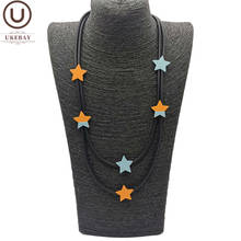 Ukebay-colar feminino com pingente de estrela, joias de madeira, colares femininos, corrente de borracha, jóias de festa 2024 - compre barato