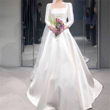 Vestidos de novia sencillos con mangas de tres cuartos de largo, vestidos de novia con cuello cuadrado, blanco marfil, fantasía coreana, 2020 2024 - compra barato