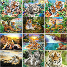 Huacan pintura por número animal desenho sobre tela pintados à mão diy pintura por número tigre kits decoração de casa arte presente 2024 - compre barato