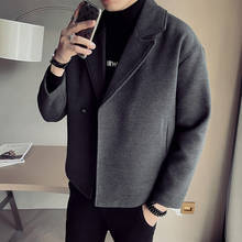 Men's woolen coat autumn and winter Korean fashion casual woolen coat Slim handsome student short trench coat male 2024 - buy cheap