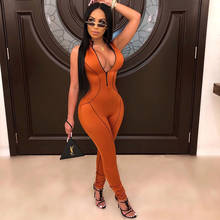 Sexy Bodycon Jumpsuit Romper Long Bodycon Bodysuit Women Zipper V Neck Jumpsuit Elegant Full Length Skinny Playsuit 2019 2024 - buy cheap