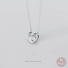 WANTME Luxury Real 100% Sterling Silver Heart Love Chain Pendant Necklace for Women Mosaic Crystal Zirconia Fine Jewelry Gift 2024 - buy cheap