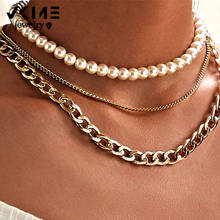 VKME Punk Multi Layered Pearl Choker Necklace For Women Statement Female Gold Cuban Thick Chain Necklaces Collar Jewelry 2024 - buy cheap