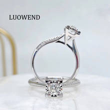 Luowend anel de casamento 0.20 ouro branco 18k, em ouro ct, anel de luxo feminino, aliança com diamante natural para noivado 2024 - compre barato