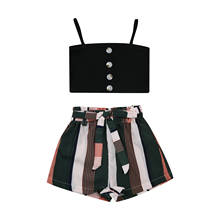 1-6 Years 2 Pieces Kids Little Girl Suit Set, Solid Color Sleeveless Spaghetti Strap Tops + Striped Shorts Summer Outfits 2024 - buy cheap