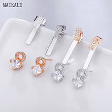 MAIKALE Charm Round Stud Earrings Cubic Zirconia Copper Gold  Strip Small Earings for Women Korean Earring Fashion Gift 2024 - buy cheap