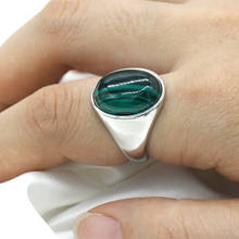 Мужское и женское кольцо с овальным зеленым драгоценным камнем Real925 пробы с натуральным малахитовым камнем, подарочное Ювелирное Украшение 2024 - купить недорого