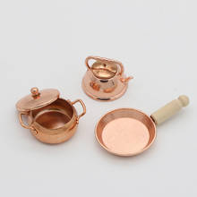 3pcs/Set 1:12 Scale Bronze Frying Pan Cooking Pot Kettle Cookware Kitchen Cooking Kit Dolls Accessories Dollhouse Miniature 2024 - buy cheap