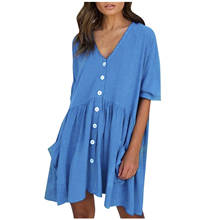 Vestido de verão feminino, com decote em v, manga curta, casual, plissado, 40 # 2024 - compre barato
