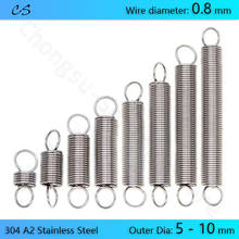 5PCS 0.8 mm Tension Spring with Hooks A2 Stainless steel 0.8mm Wire Dia Extension Springs Outer Dia 5 6 - 10mm Length 15 - 160mm 2024 - buy cheap
