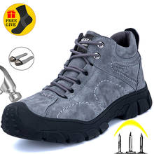 Botas de segurança do trabalho de couro genuíno, sapatos com biqueira de aço para homens, tênis indestrutível, calçados quentes para caminhadas 2024 - compre barato