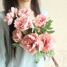 Flores artificiais em tecido de peônia 3 cabeças, branco, rosa, flor de seda, jardim de casamento, decoração, buquê de flores falsas 2024 - compre barato