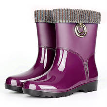 Zapatos de lluvia para mujer, Botas de lluvia de tubo medio más de algodón, antideslizantes, impermeables, botas de agua caliente, zapatos de goma para adultos 36-41 2024 - compra barato