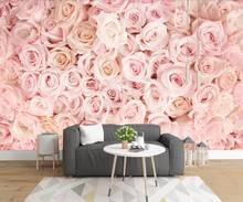 Custom 3D mural wallpaper fresh pink rose light flower decoration background wall 2024 - buy cheap