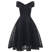 Vestidos sexys de encaje para mujer, vestido de fiesta de verano con escote en V, hombros descubiertos, manga corta, Retro, informal, Rockabilly, negro, 50s 2024 - compra barato