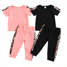 1-5Years Toddler Baby Girl Summer Clothing Leopard Short Sleeve Round Neck T-shirt + Trousers 2Pcs Set 2024 - buy cheap