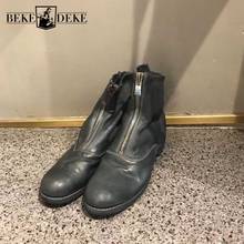 Botines de cuero genuino para mujer, botas informales con cremallera, de estilo Vintage zapatos planos, para montar en motocicleta 2024 - compra barato