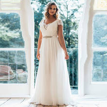 A-Line Plus Size Wedding Dress Crystal Beading Lace Beach Bride Dress V-neck Simple Bridal Gowns 2020 Summer 2024 - buy cheap