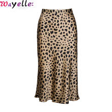 Cintura alta saia feminina leopardo midi saia feminina escondido elasticized cintura de cetim de seda saia estilo deslizamento animal impressão senhora saia 2024 - compre barato