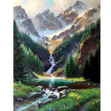 Gatyztory quadro diy pintura por números lago árvore montanha desenho da lona paisagem pintados à mão decoração da parede arte presente 2024 - compre barato