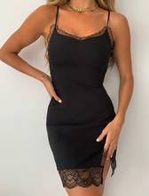 Women's Sexy Bodycon Mini Dress Classic Black Party Sundress Summer Sleeveless Spaghetti Strap Lace Trim Pencil Dress Clubwear 2024 - buy cheap