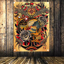 Skull rose Vintage Banners Flag 4 Gromments in Corners Canvas Painting American Neo Traditional Tattoo Gun Art Poster Tapestry 2 2024 - buy cheap