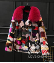 Women's Fashion New Natural real genuine Mink Fur coat with fox fur collar multi-color colorfull jacket  English collar 2024 - buy cheap